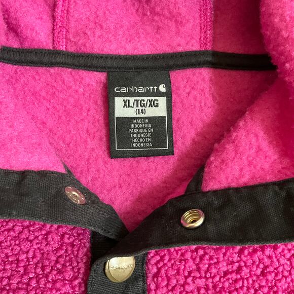 Carhartt Girls Pink Quarter Snap Pullover Hooded Sweatshirt XL 14 - Picture 6 of 13